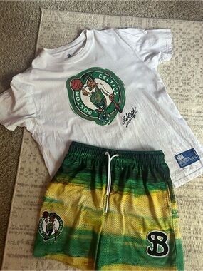 Men's Gradient Green and Yellow Basketball Shorts - Boston Celtics Inspired